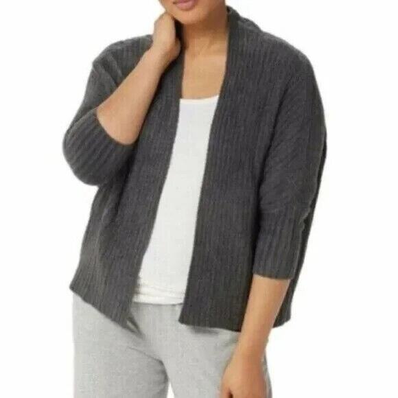 Barefoot Dreams Sweaters - Barefoot Dreams Cozy Chic Lite Ribbed Shrug Cardigan Carbon Gray Plus Size 3X